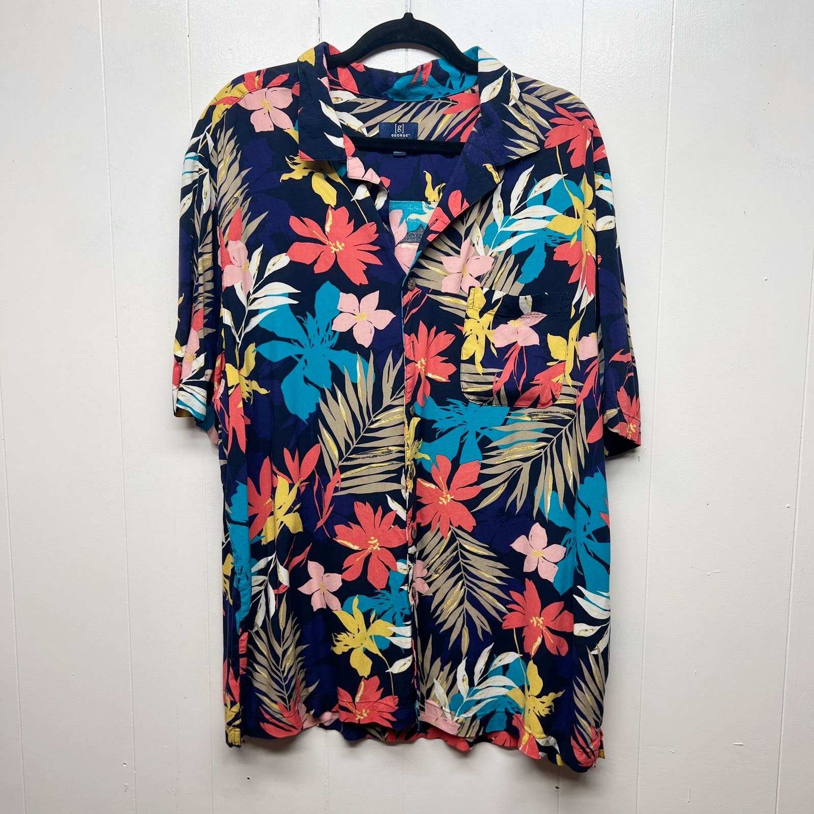 George Hawaiian Tropical Floral Women´s Button Front Shirt Size 2XL Short Sleeve QBr3GYBNH