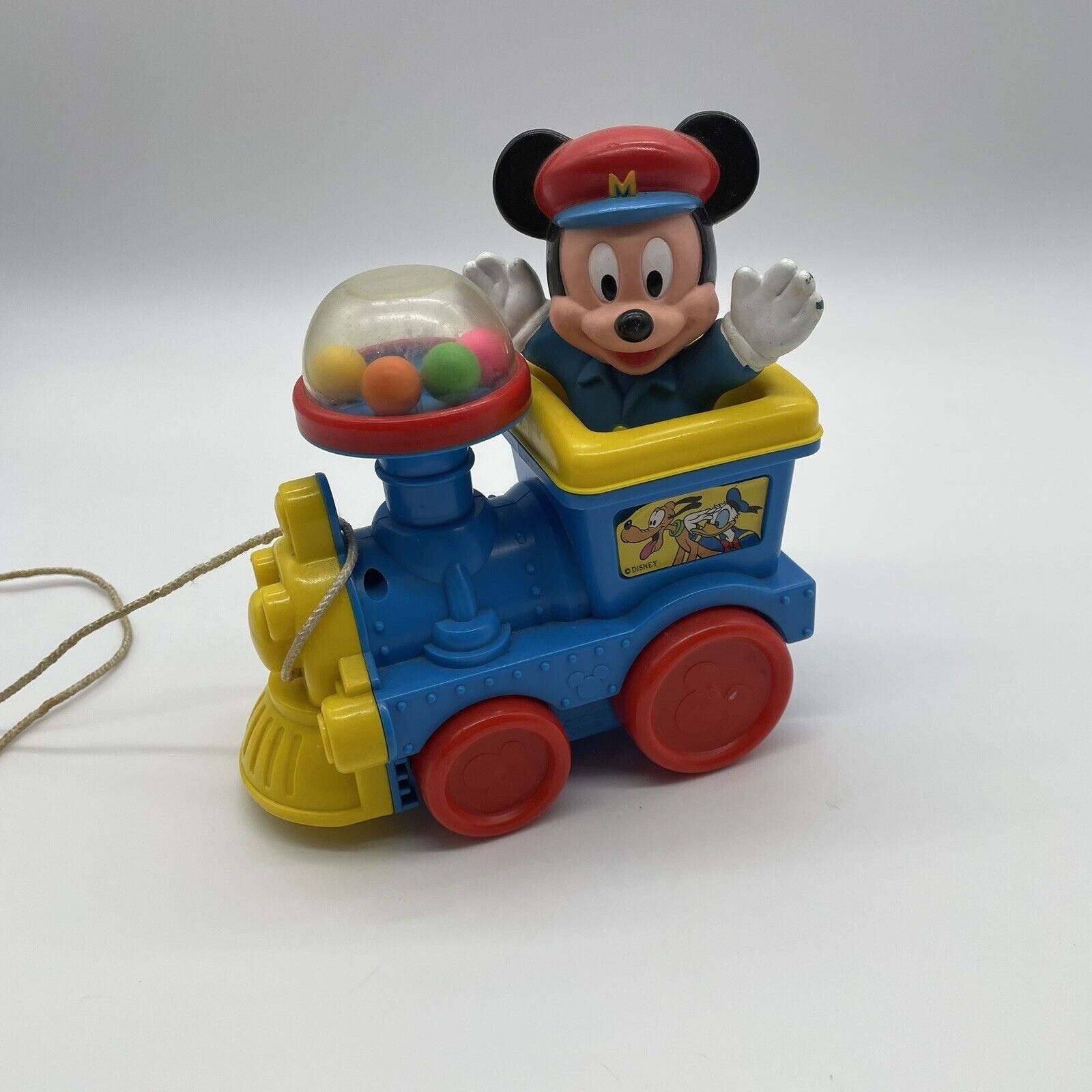 Disney Mickey Mouse Train Pull Toy Vintage Blue yellow Red Pop Balls Corn Popper nDUd1czpP