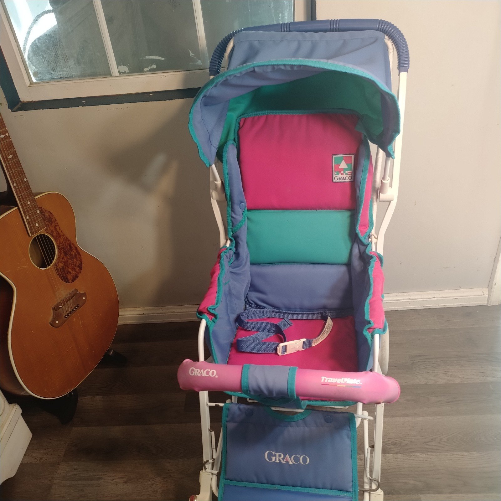 Vintage Graco Travel Mate Baby Stroller Buggy Stroll A Bed Pink Teal Color Block j3yiK1m2E