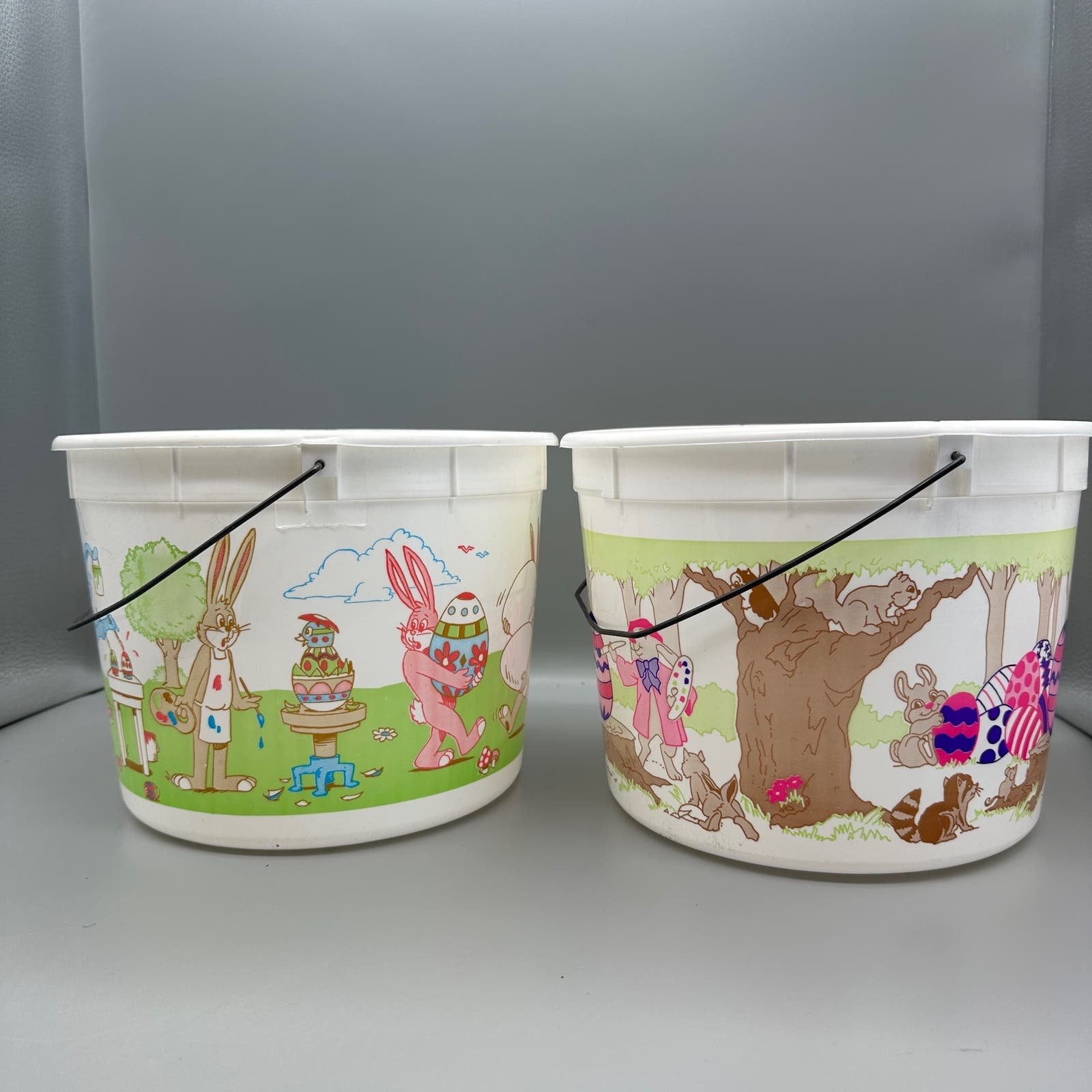 Vintage Rare Venture Packaging Easter Buckets lot of 2 Bunny Art Easter Hunt KM91SElVE
