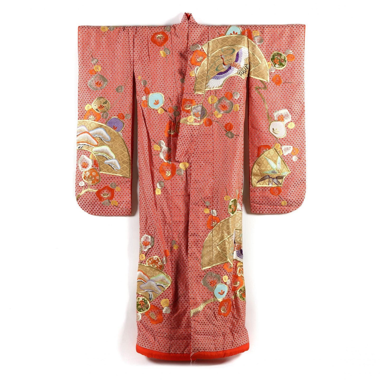 Embroidered Japanese Uchikake Wedding Kimono Red Orange Silk 1930´s NYSV1z7uw