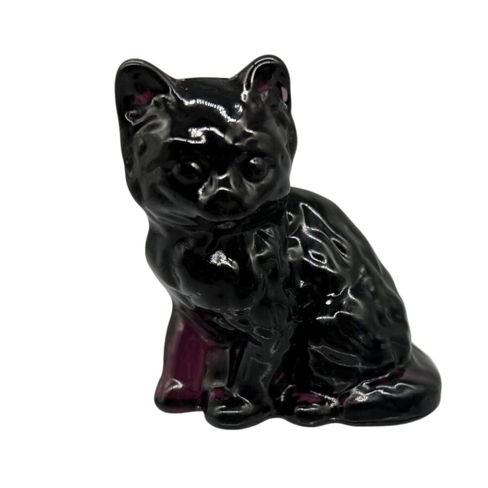 Mosser Purple Amythest (Almost Black) Glass Sitting Cat Pose 3.25