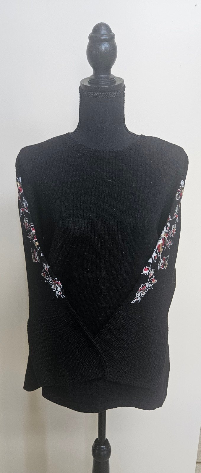 Susan Graver Embroidered Sweater, black floral, size M jrSw3XcR3