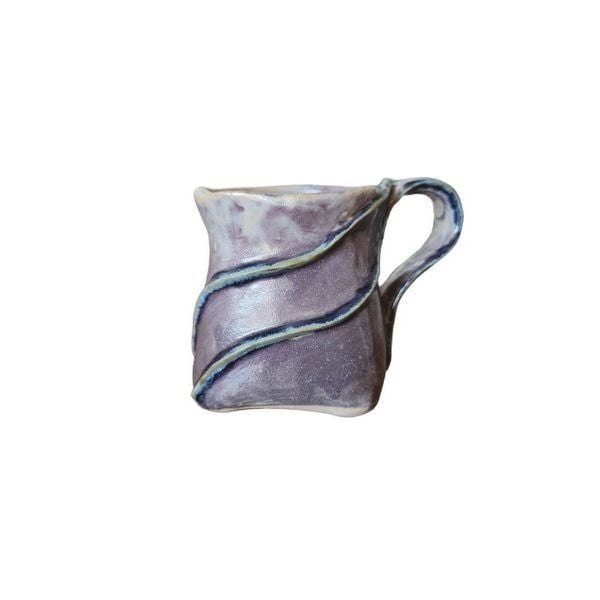 Handmade squared mug purple glazed pottery  2012 marked by artist Rr0krrMqA