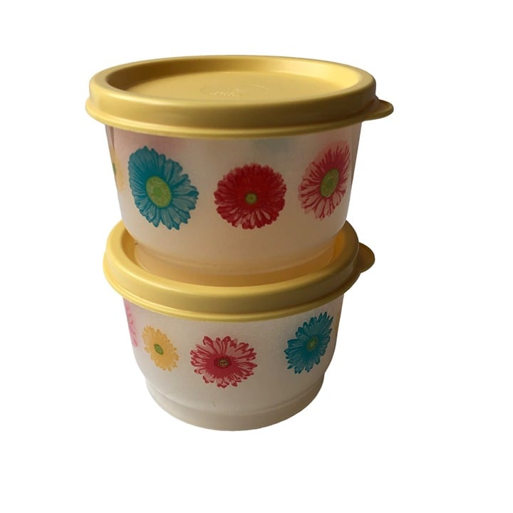 Tupperware Bouquet Snack Cups Set of 2 Lids Flowers Yellow Excellent mzPr9DVw6