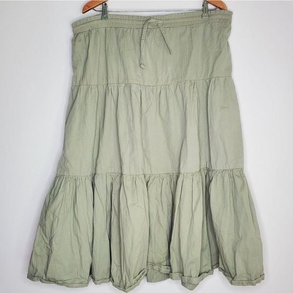Vintage 90s New Directions Earthy Green 100% Cotton Long Midi Tiered Skirt Sz 2X HIZnHE1MV
