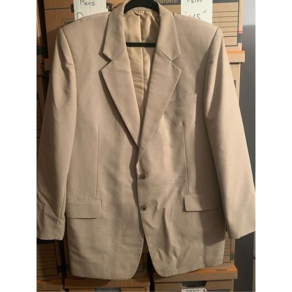 Sz 44 Cream Custom Suit Jacket-2 Button Notched Lapel Textured Men’s EUC HnFoA7zBW