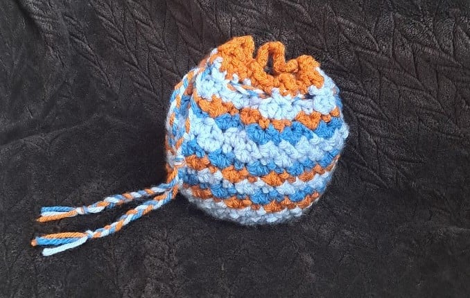 Crochet handmade dice bag, orange & blue mWwLZHhba