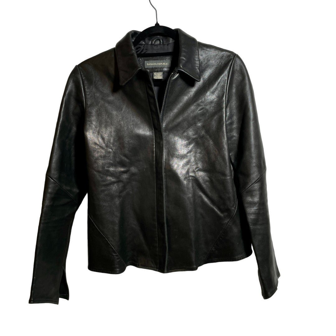 VTG Banana Republic Black Soft Leather Jacket Y2K Womens S Full Zip Collared gqx8Grqsq