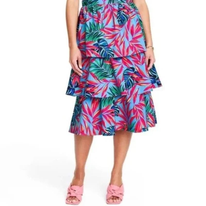 Tabitha Brown for Target Tropical Print Pull On Tiered Midi Skirt Size X-Small PWwRFKC5E