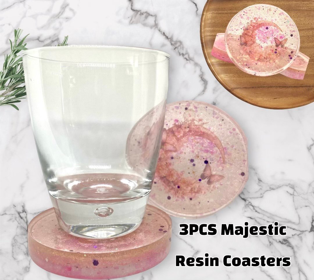 3PC Resin Pink Love Moon Hand Made Majestic Cup Coasters oLQuwB9jm
