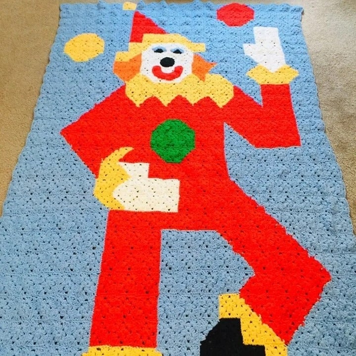 Vintage 70’s Baby Toddler Crocheted Quilt Blanket Clown Circus Jester rEKzZinrv