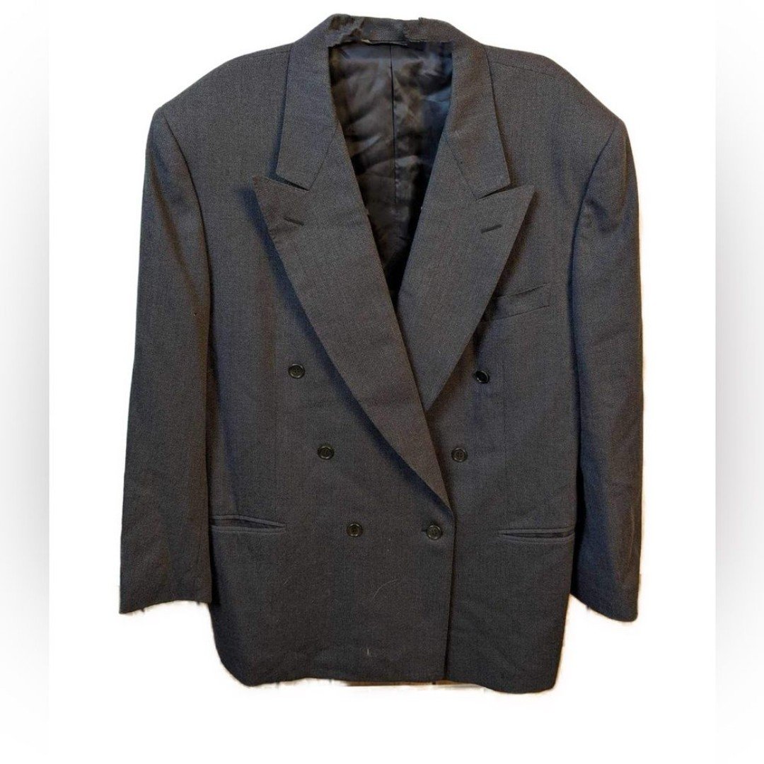 Canali Men’s Italian Double Breasted Gray Wool Blazer- Size 56R mmF5Nbx5c