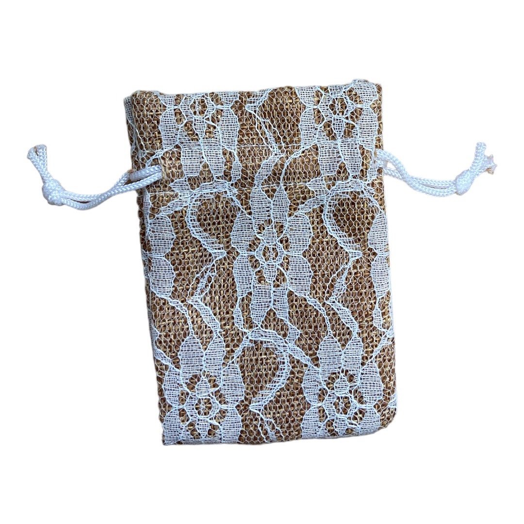 Lace Burlap Fabric Favor DrawString Gift Bag 3” Wide x 4” High (27) NEW rvBbFd5QK