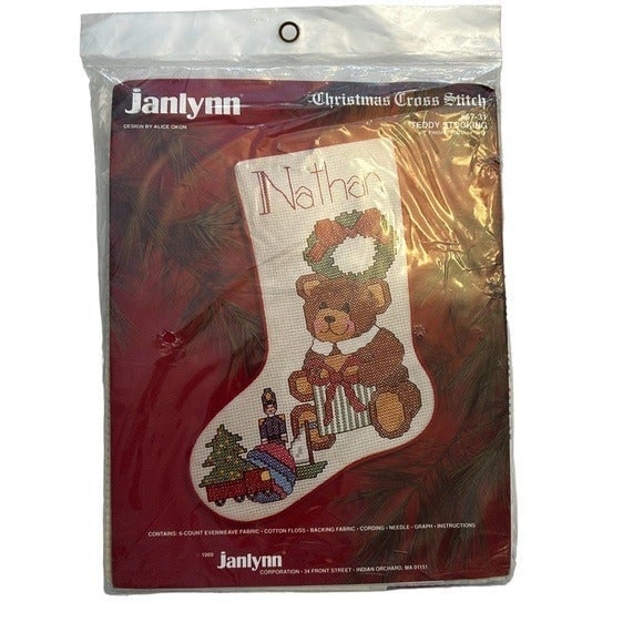 Teddy Stocking - Janlynn 6-count Counted Cross Stitch Kit #57-31 vintage rpKnCNPNI