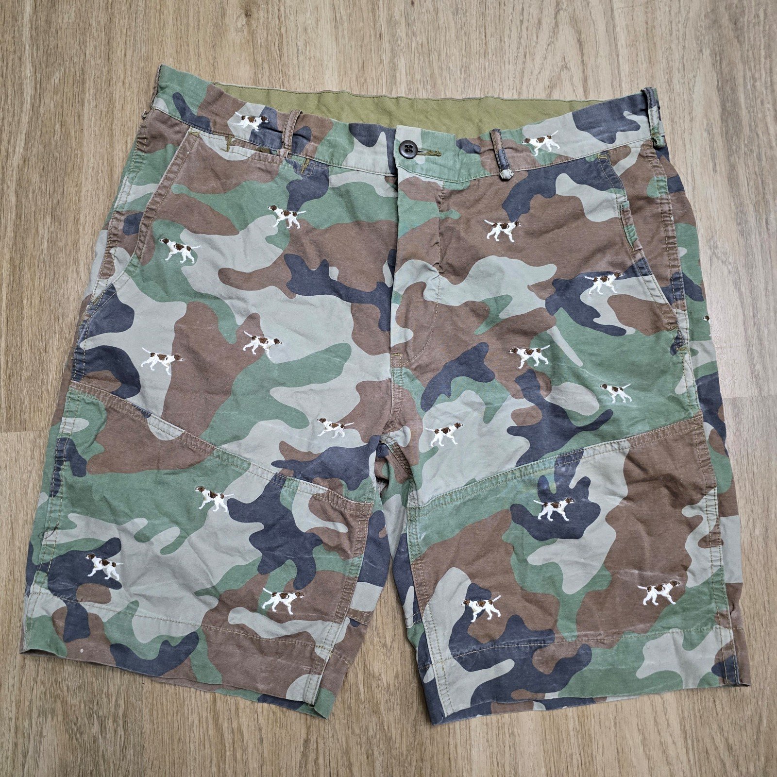 Polo Ralph Lauren RRL Shorts Sz 36 Green Camo Embroidered Hunting Dog Classic iZnuope76