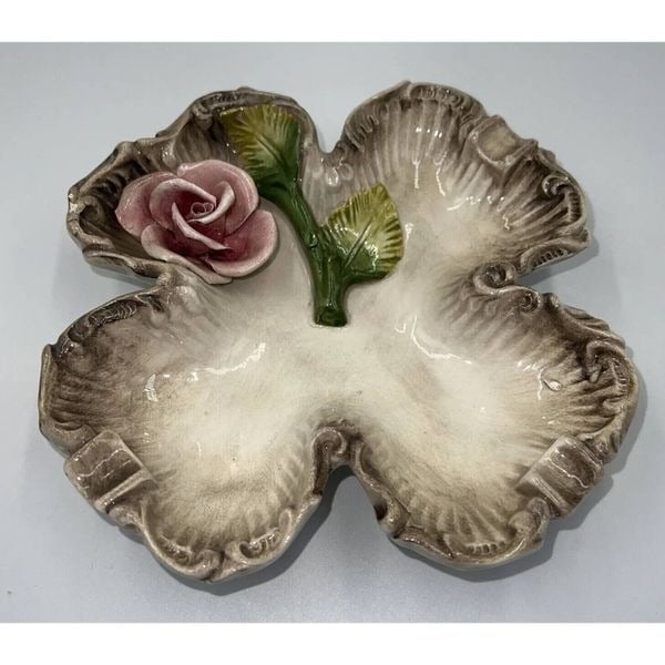 Capodimonte Rose Ash Tray Trinket Floral Petal Cross Mid Century Vintage rIbQODeq9