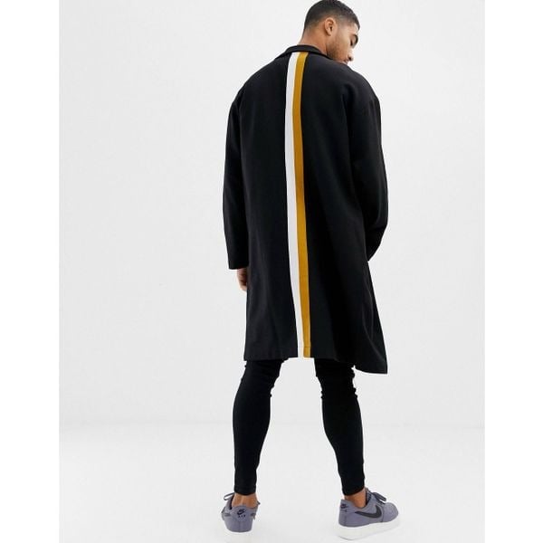 ASOS DESIGN extreme oversized duster jacket in black with back stripes men’s M k1249hPhn