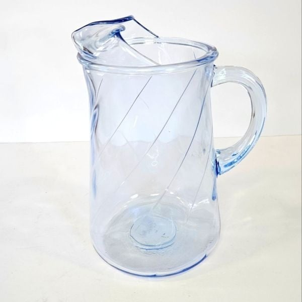Vintage MCM ´60s Indiana Light Blue Twisted Optic Swirl Glass Pitcher w/ Ice Lip OIXn5RZqm