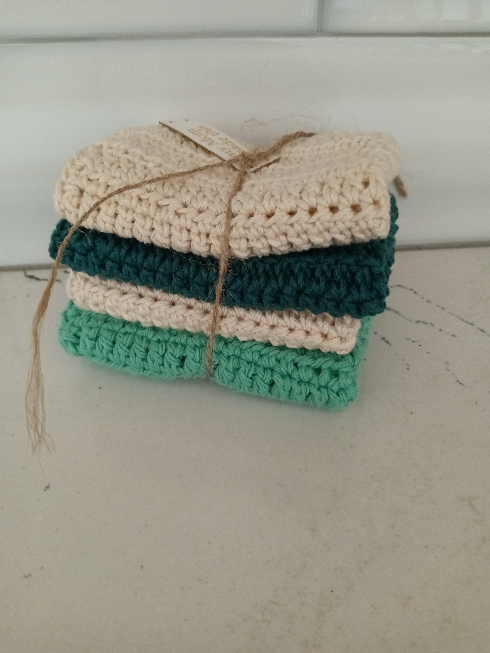 Bundle of 4 crocheted washclothes - washable -100% Cotton mDBxP0dLU