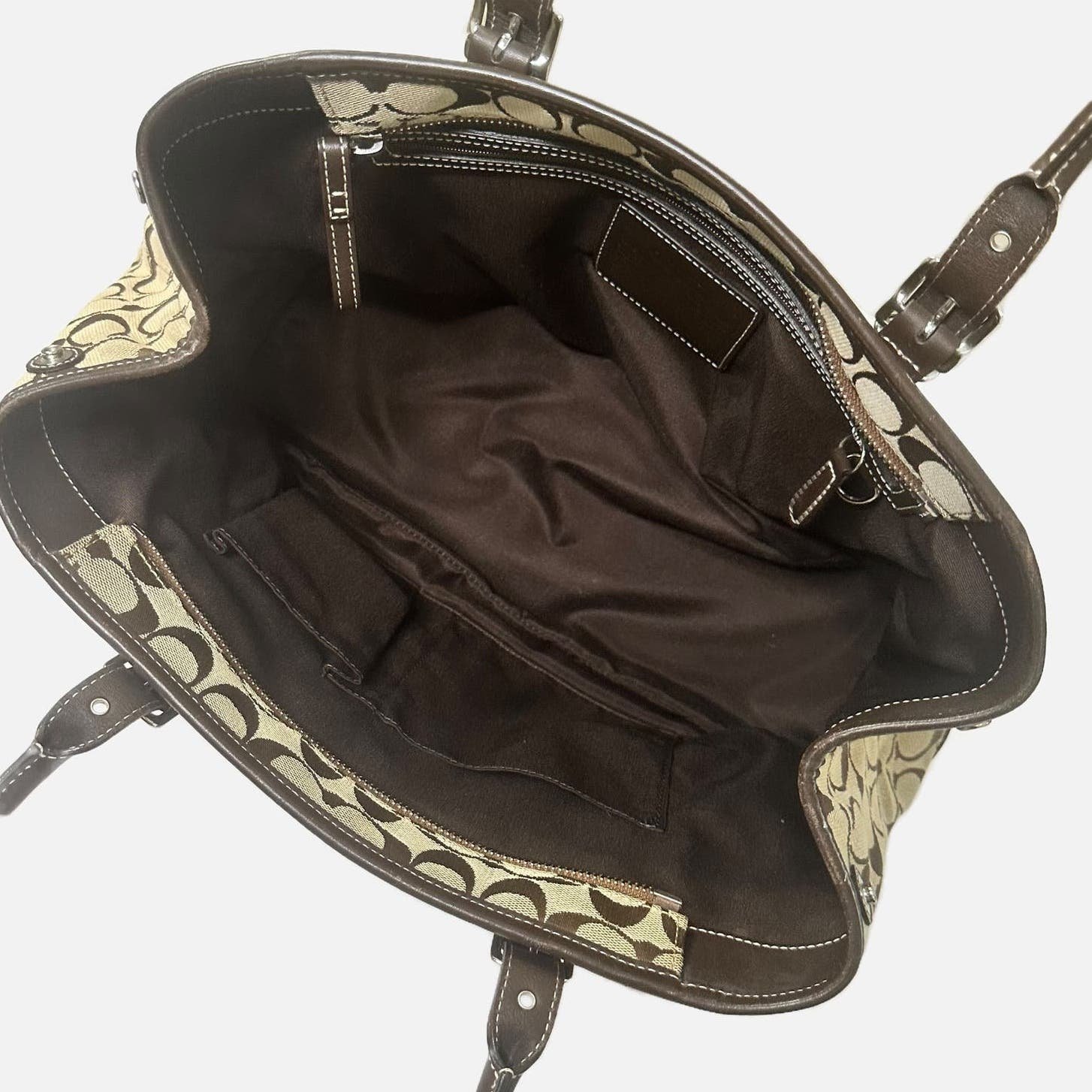 Coach Signature Bag Tan Dark Brown C Leather Canvas Tote Satchel Vintage Y2K JhJCvV6os