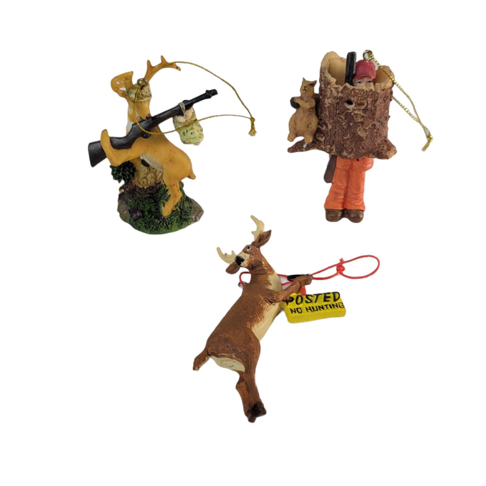 Funny Deer Hunter Holiday Ornaments 3 Piece Set No Hunting Camo Man Hiding iaqq5lMf1