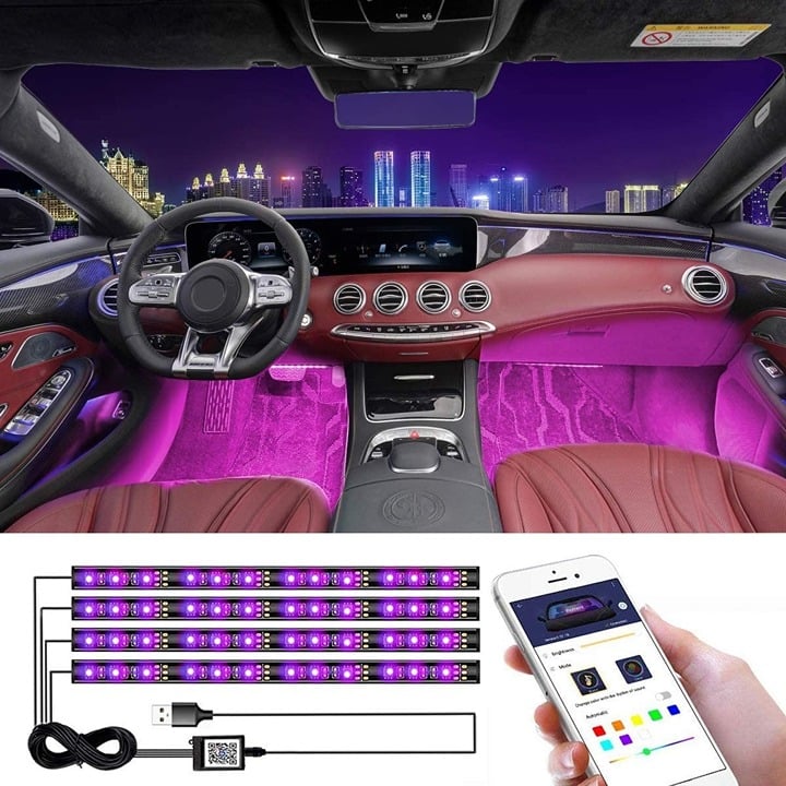 Interior Car Lights USB Multicolor Music Car LED Strip Lights nzwpR777g