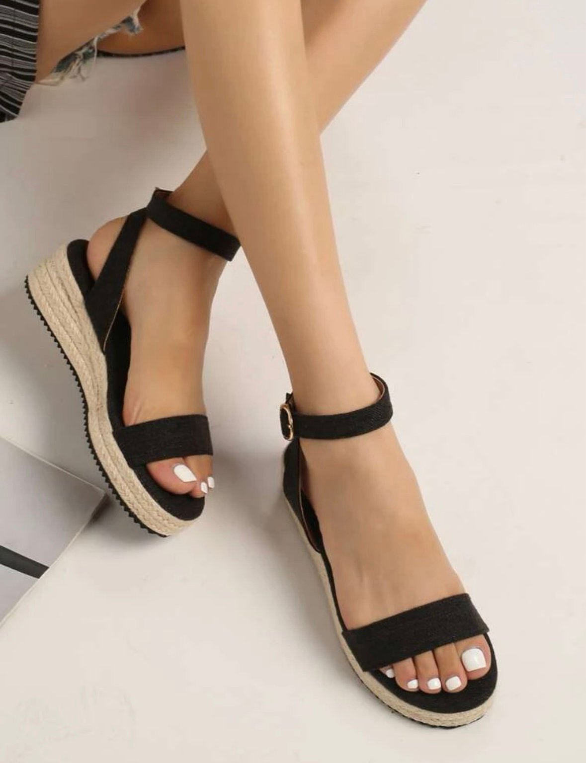 Women´s Platform Wedge Sandals, Fashionable And Versatile With Black Woven Ankle Q8ibEF6hP