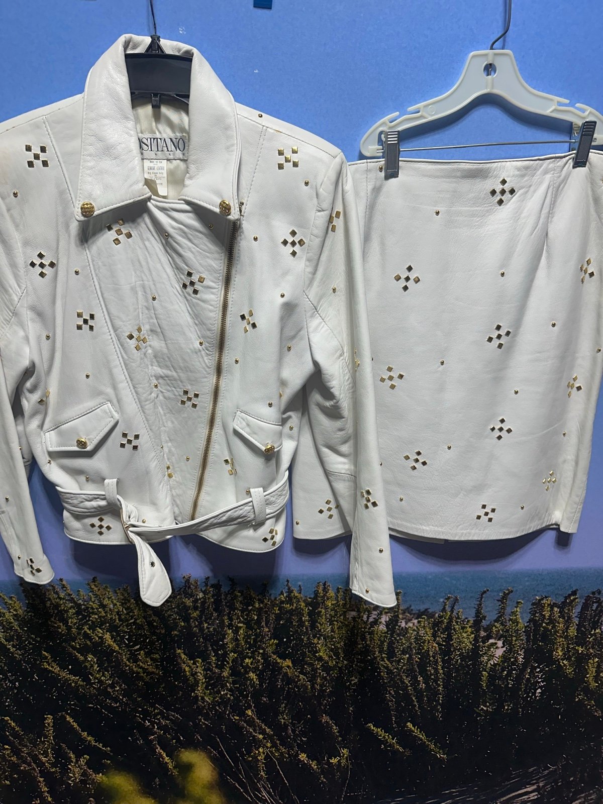 Vintage 80s Positano Pelle made in USA white leather jacket and skirt Talon Zip iQPXcSxYX