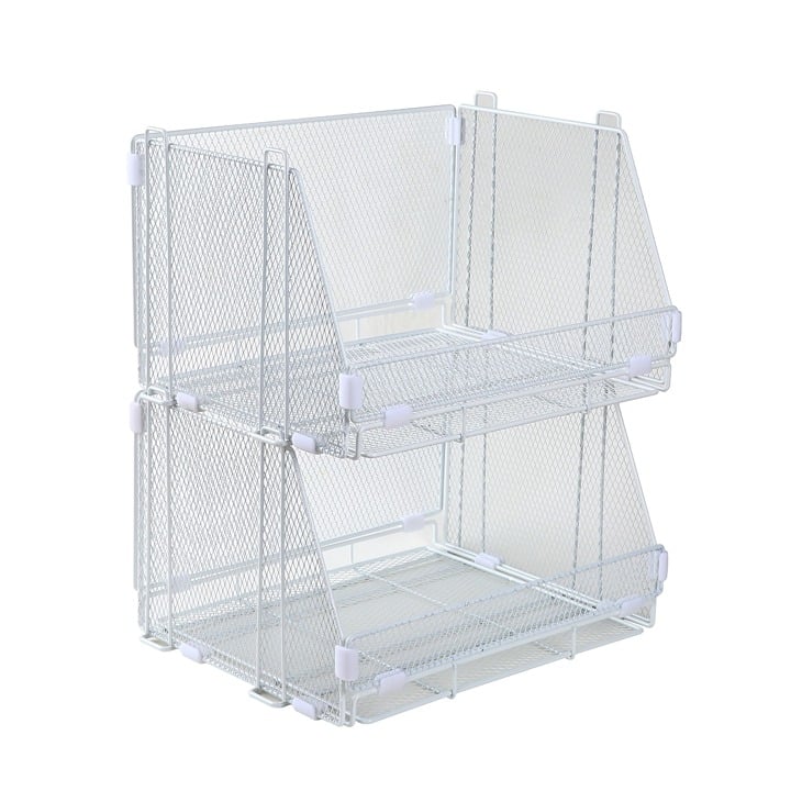 Mainstays 2-Pack Stacking & Folding Baskets, White, with Clip rgtr huHkmRhlj
