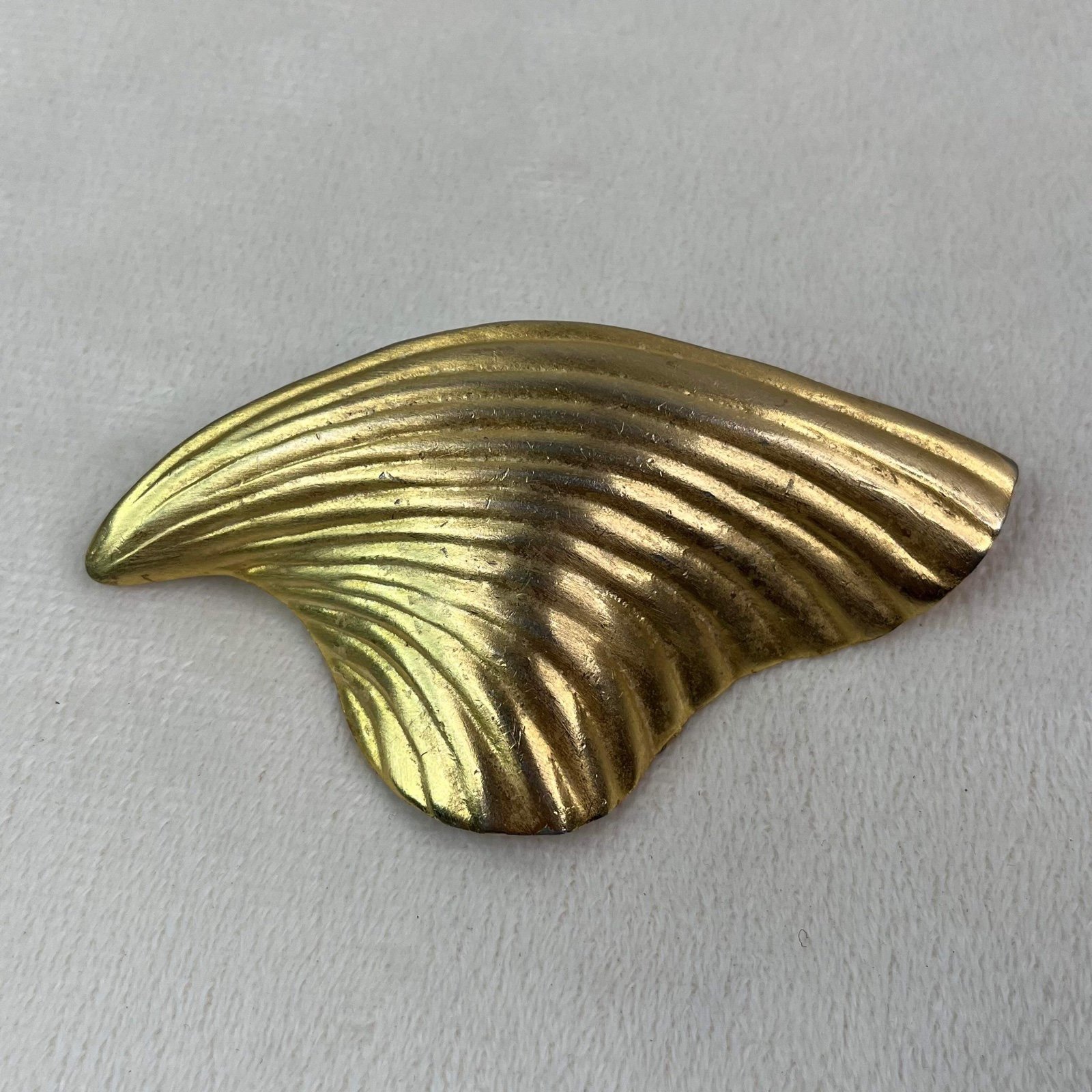 Vintage R.J. Graziano Gold Tone Shell Hair Clip Barrette kZUIuWE2H