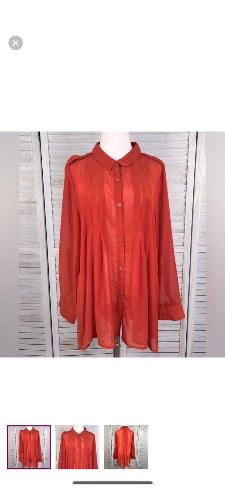 SIMPLY NOELLE Oversized Sheer Pleated Button Down Shirt Rust-L/XL (12-14) OWWJPCYcW