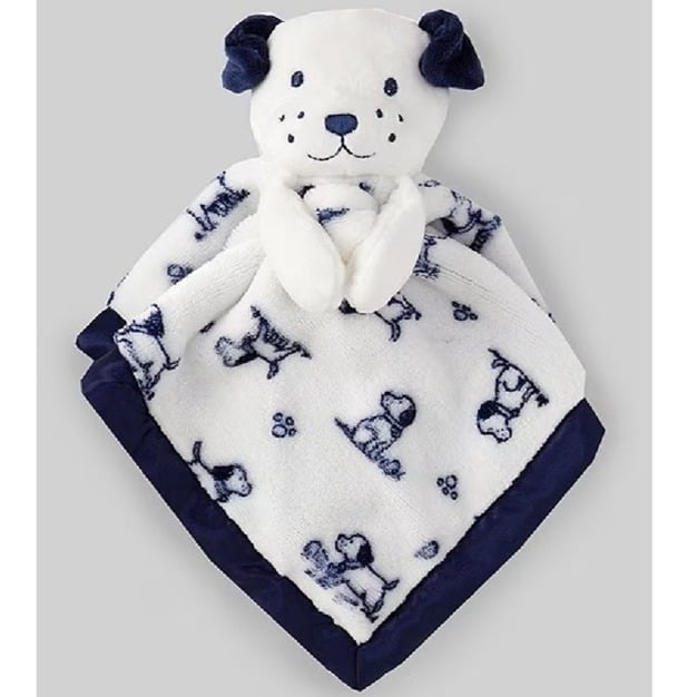 Baby Boys Puppy Rattle & Puppy Toile Print Flannel/Satin Reversible Blanket Set NKshuSd50