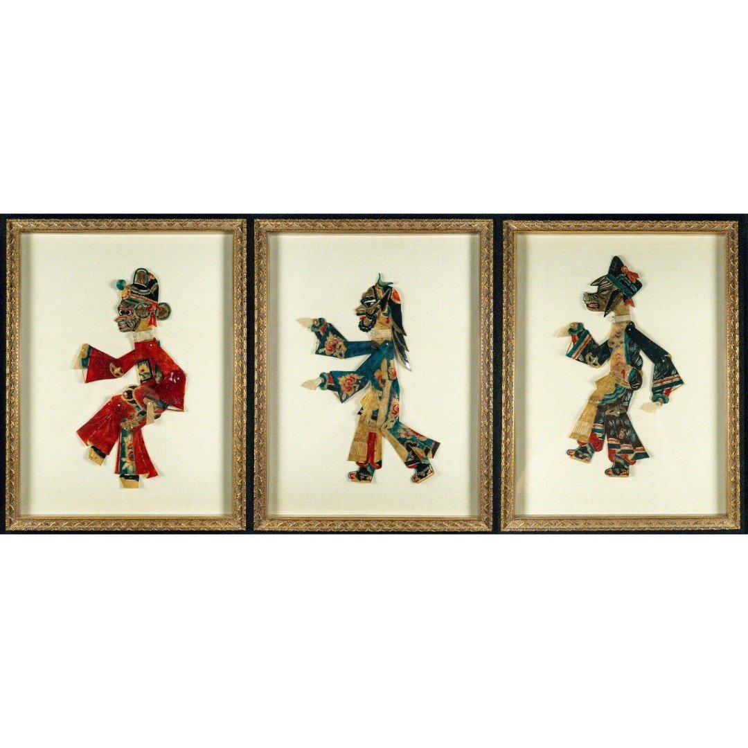 VINTAGE Set of 3 Chinese Shadow Puppets Individually Framed 17