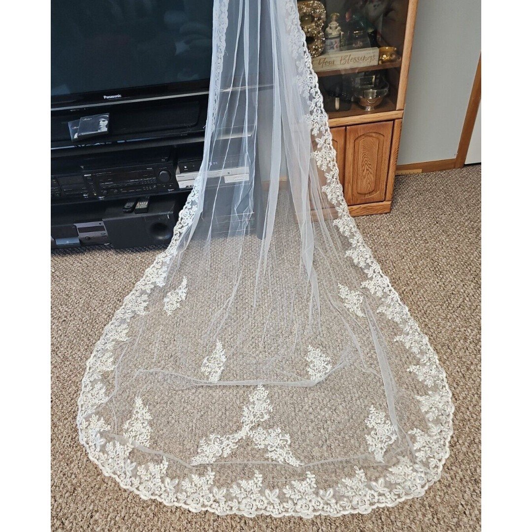 Yalice Cathedral Applique Bride Wedding Veil Long Chapel Length 1 Tier White o9YHJSXkQ