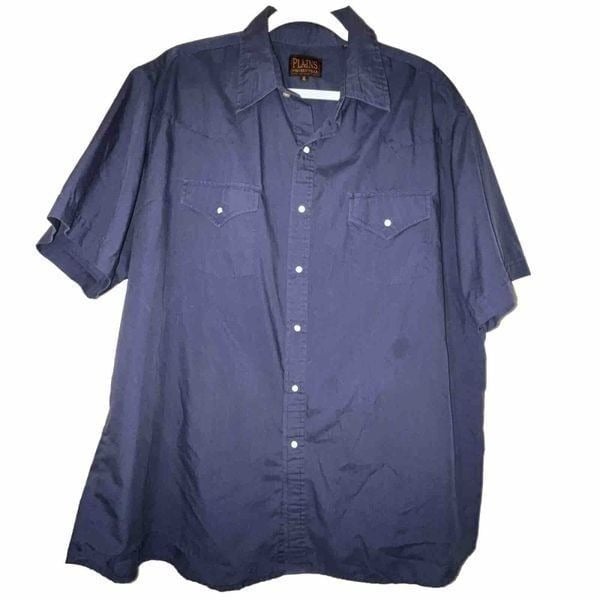 Plains Western Wear Shirt Mens XL Short Sleeve Pearl Snap Blue Flap Pockets Spot roh7ndDmF