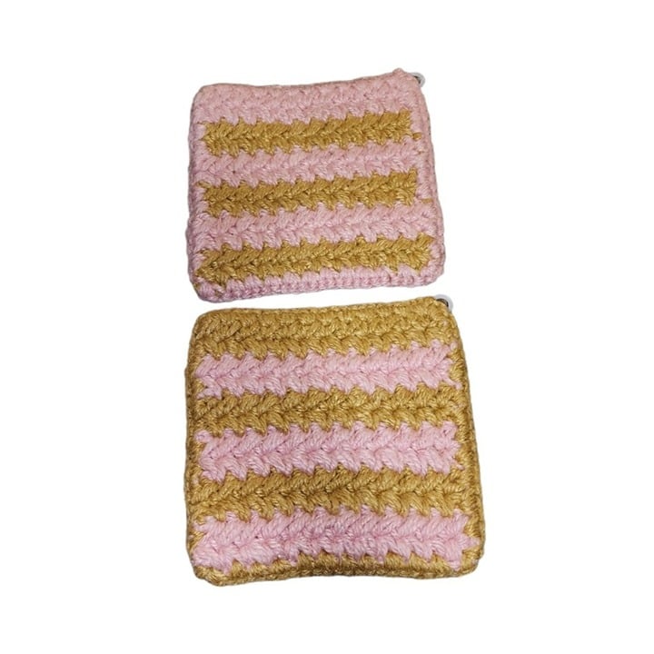 Pink and Brown Crochet Knitted Hand Made Potholders (2) M9D8ZCzKQ