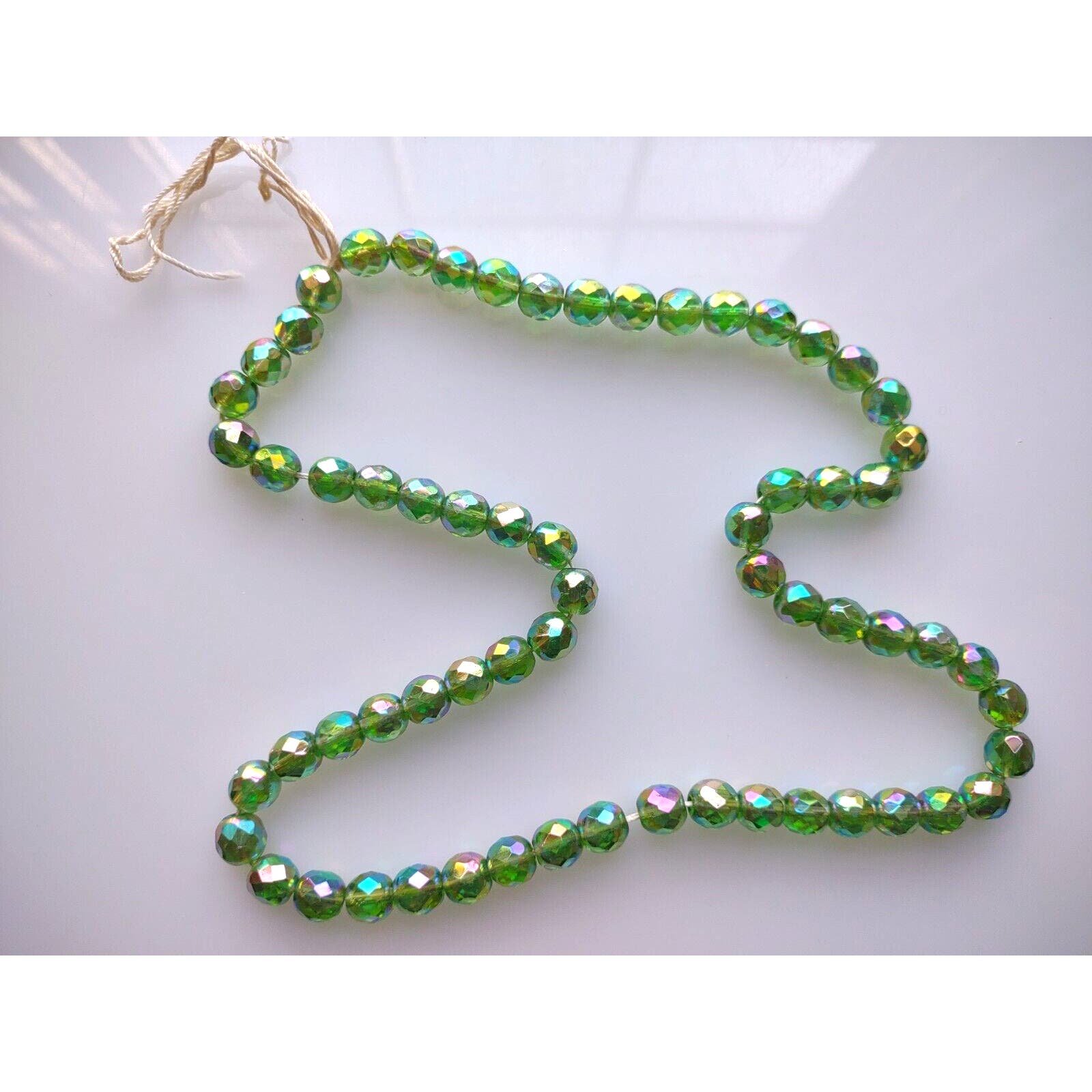 60 Vintage Green Glass Aurora Borealis Retro Beads Jewelry Crafts NOS 8mm German HozNzzWLM