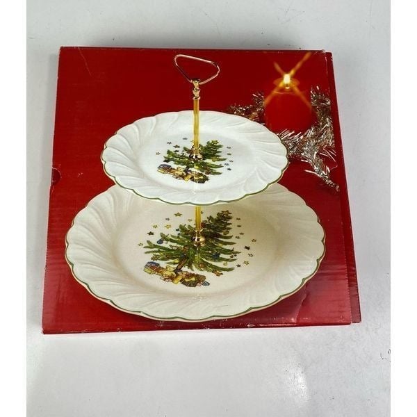 Vintage Nikko Two Tier Happy Holidays Christmas Serving Tray Made in Japan BB156 lxMIqADsv