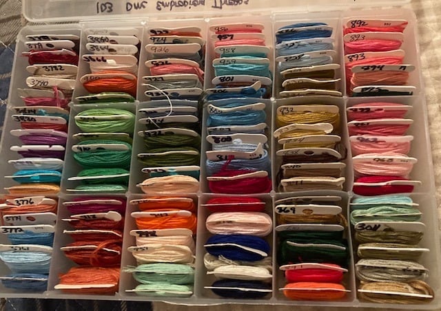 #4_Lot of 103 DMC Embroidery Thread various colors no repeats in box RY3Xse7OS