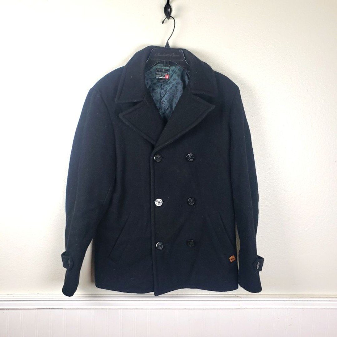 Men´s Quicksliver Wool Nylon Blend Double Breasted Winter Pea Coat Size Small HXmfyF0kP