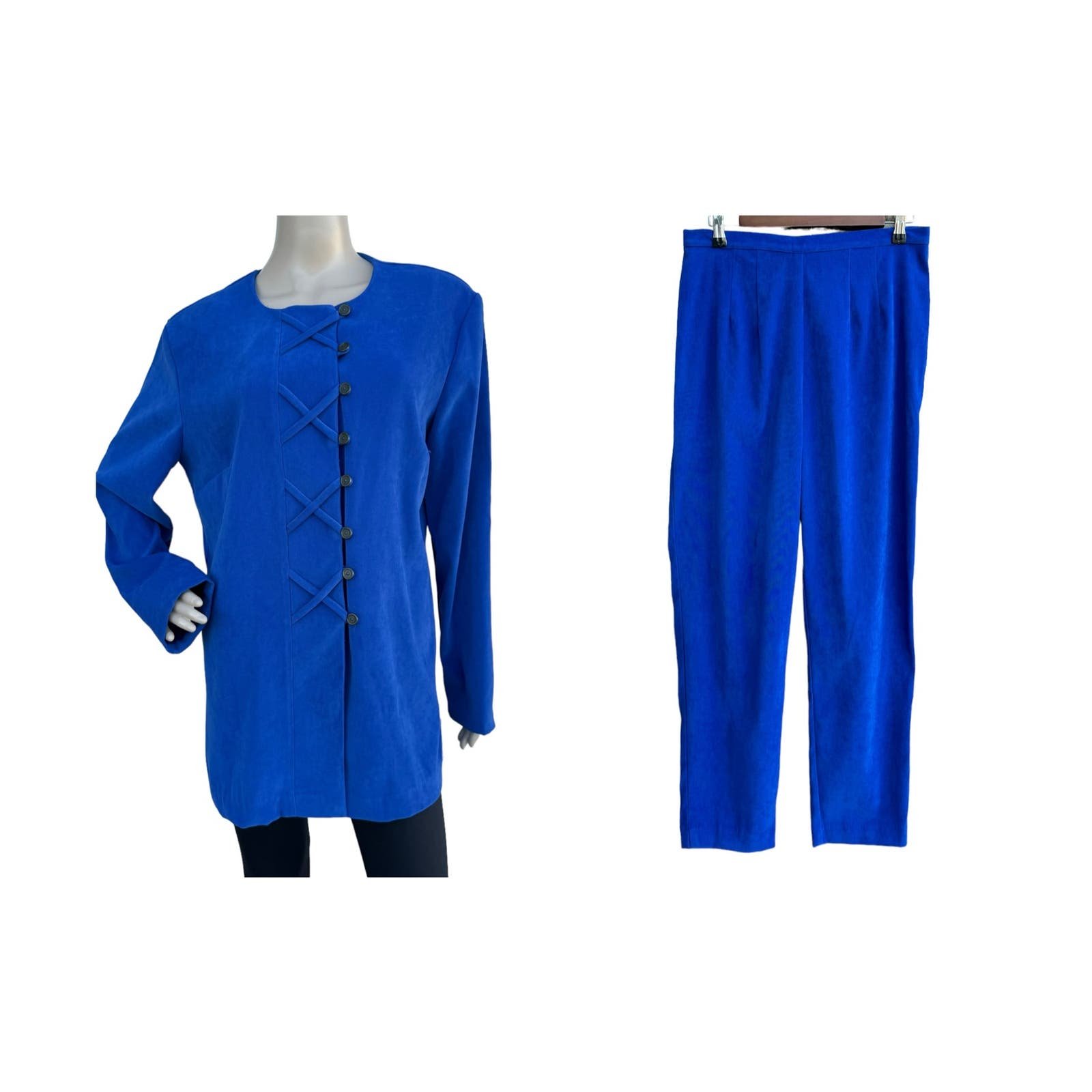 Vintage New Betsy´s Things Women Royal Blue Stretch 2 Piece Pants Suit Jacket 12 pezPYOwzi