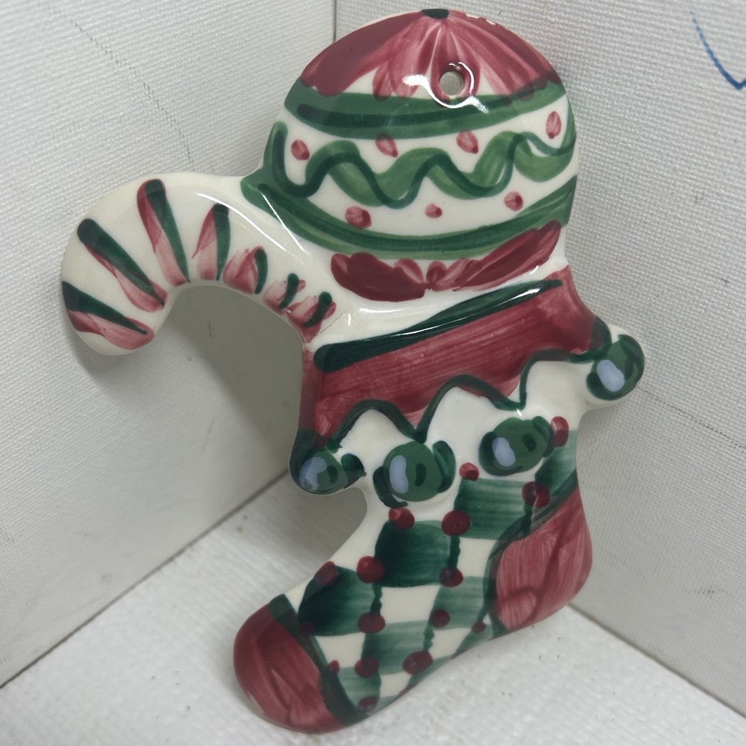 Vintage (2003) Gail Pittman Signed Ceramic Stocking Christmas Ornament JqvQip6I8