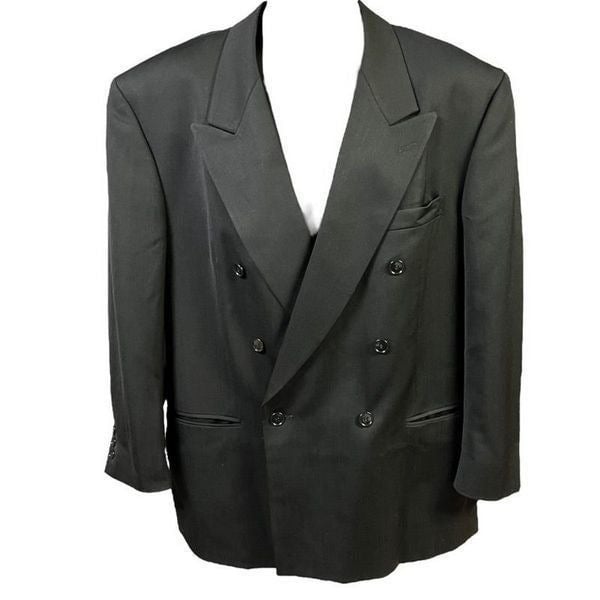 Albert Nipon Double Breasted Suit Jacket Men´s 44R Black Wool Blend Solid Lined qdiTI5jZg
