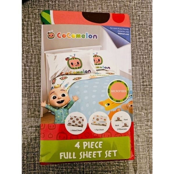 Cocomelon 4 Piece Full Size Sheet Set 1 Flat Sheet 1 Fitted Sheet 2 Pillowcases ijpWug4bQ