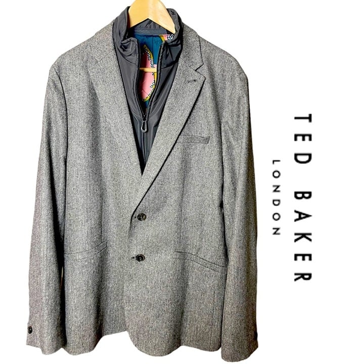 London Men’s Faux Puffer Blazer Jacket by Ted Baker , Gray Herringbone, 6 (44) Jan4bUJ5J