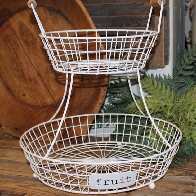 NEW Large White Tiered Farmhouse FRUIT Basket Tray Display Stand Q71gKm1yL