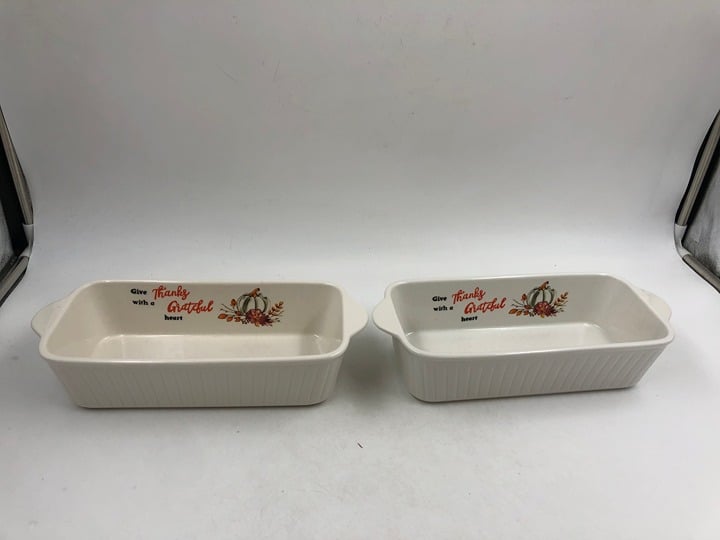 Home Essentials Ceramic 11in Give Thanks Loaf Pan Set of 2 AA01B15025 LffQq8SyS