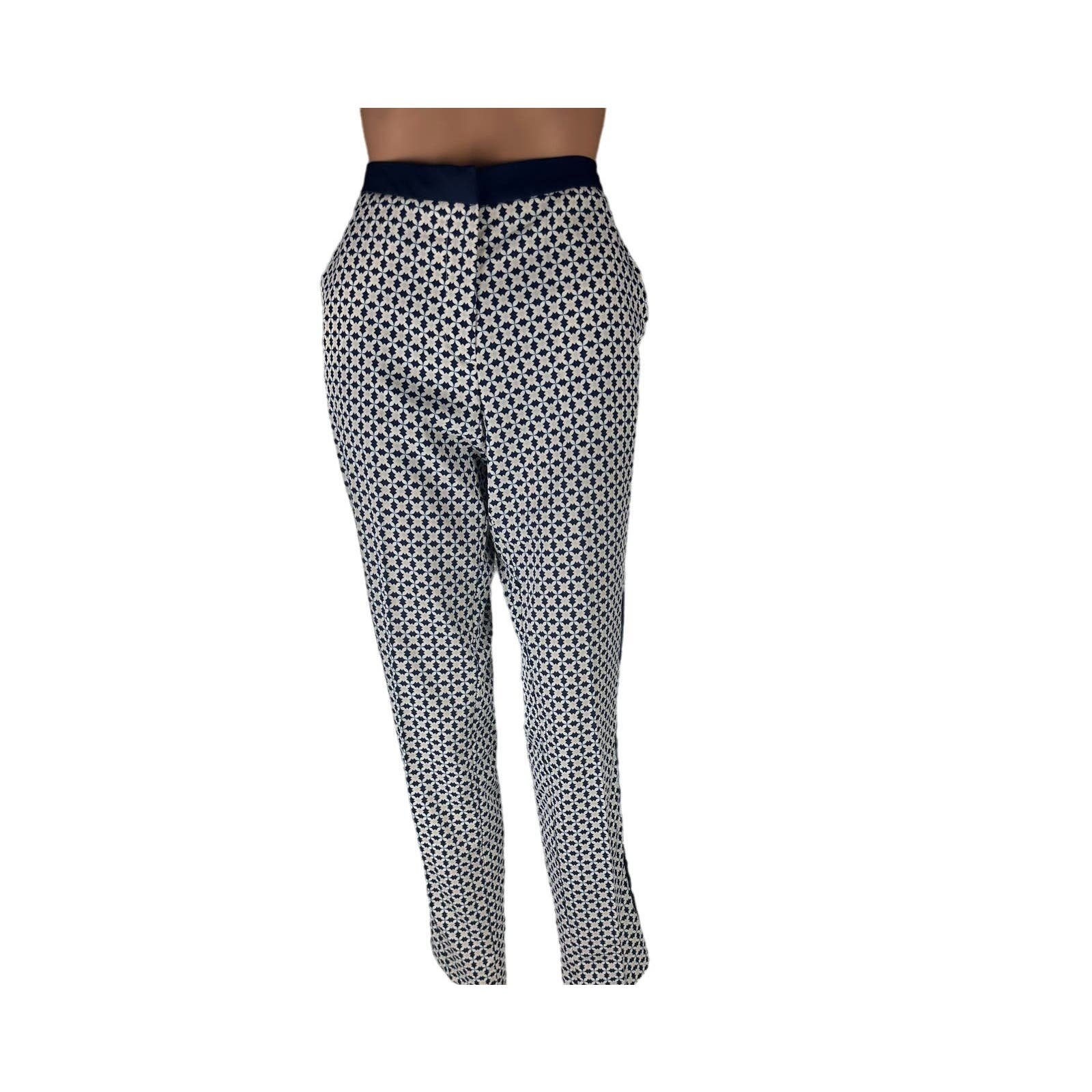 H&M 8 Geometric Print Pants Trousers Navy Waist and Side Stripes New Without Tag ifPwEdK5t