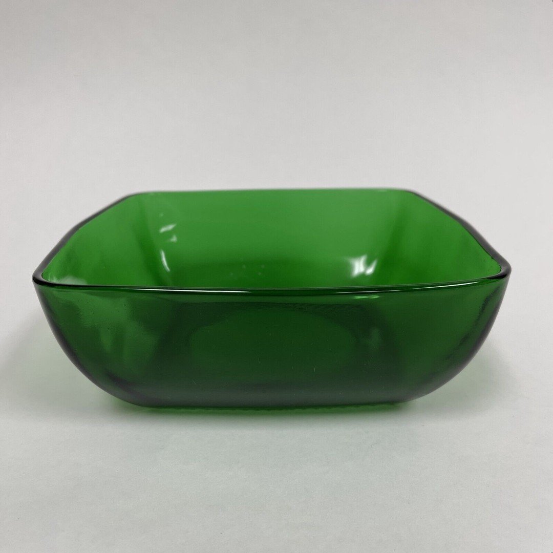 Fire King Anchor Hocking Square Serving Bowl Charm Forest Green Glass 7 3/8